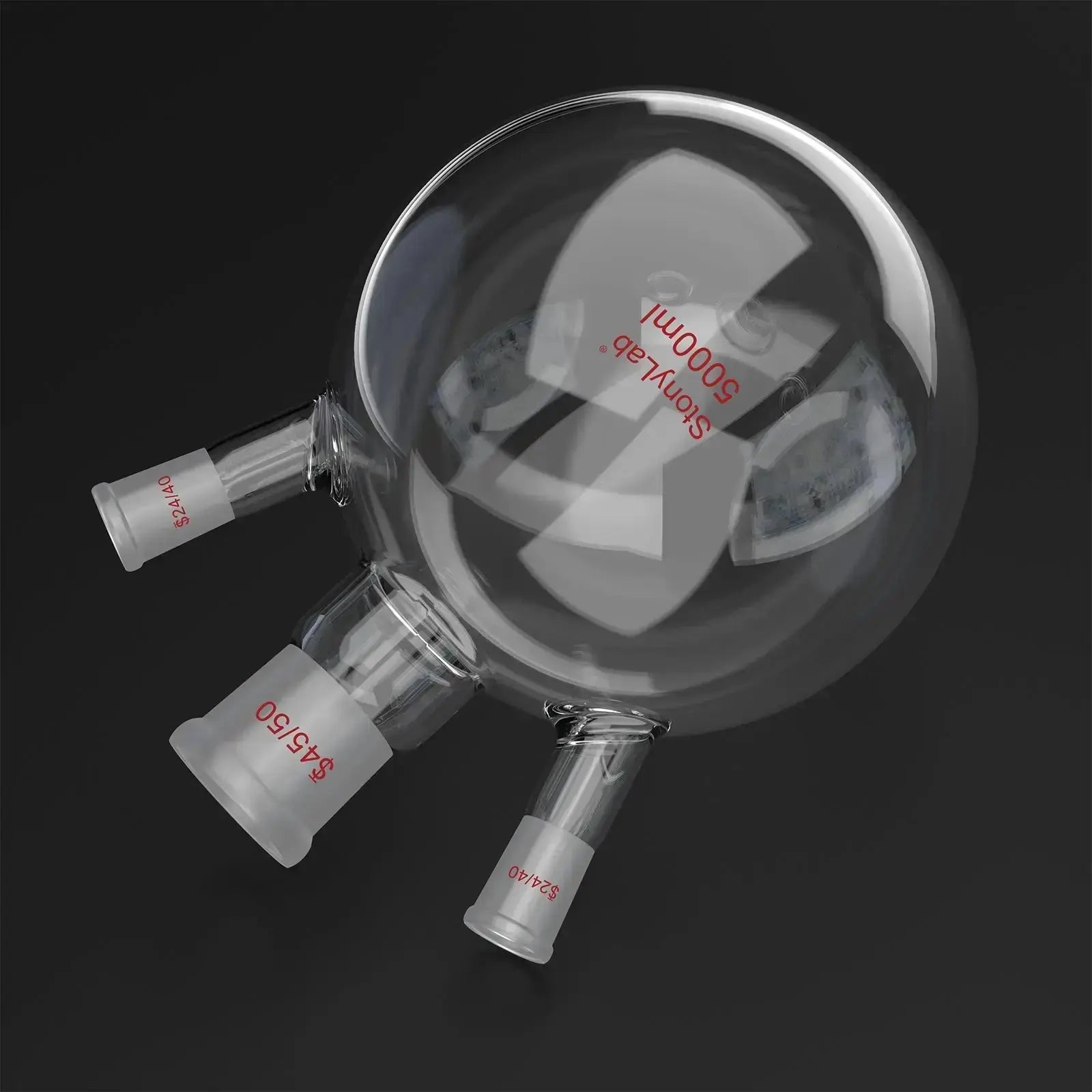 Alternative angle showing underlying build quality of StonyLab 3-Neck Round Bottom Flask