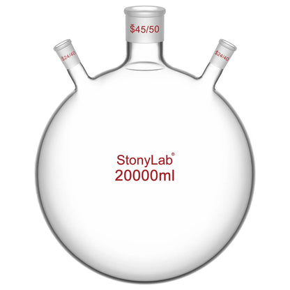 3-Neck Round Bottom Flask, 45/50 Center and two 24/40 Side Joints, 5-20 L Flasks-Round Bottom-3 Neck