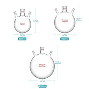 Close-up view showing the precise design and material of StonyLab 3-Neck Round Bottom Flask