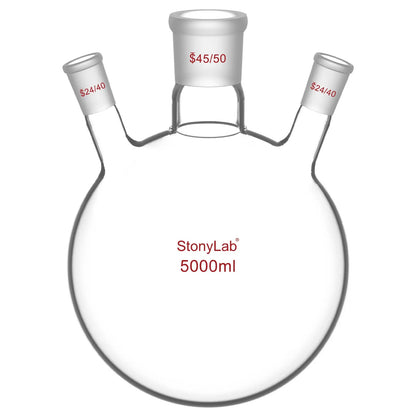 3-Neck Round Bottom Flask, 45/50 Center and two 24/40 Side Joints, 5L Flasks-Round Bottom
