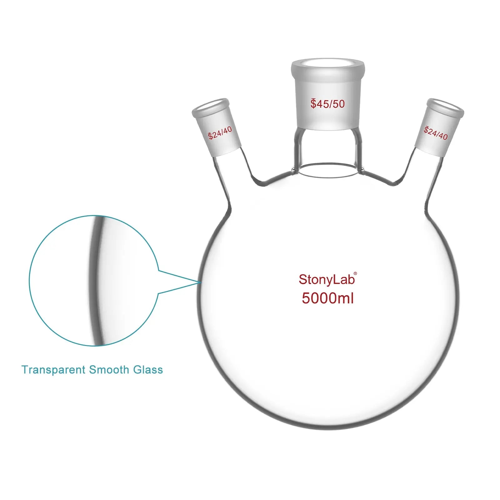 3-Neck Round Bottom Flask, 45/50 Center and two 24/40 Side Joints, 5L Flasks-Round Bottom