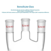 Side view and dimensional layout of the durable StonyLab 3-Neck Straight Round-Bottom Flask