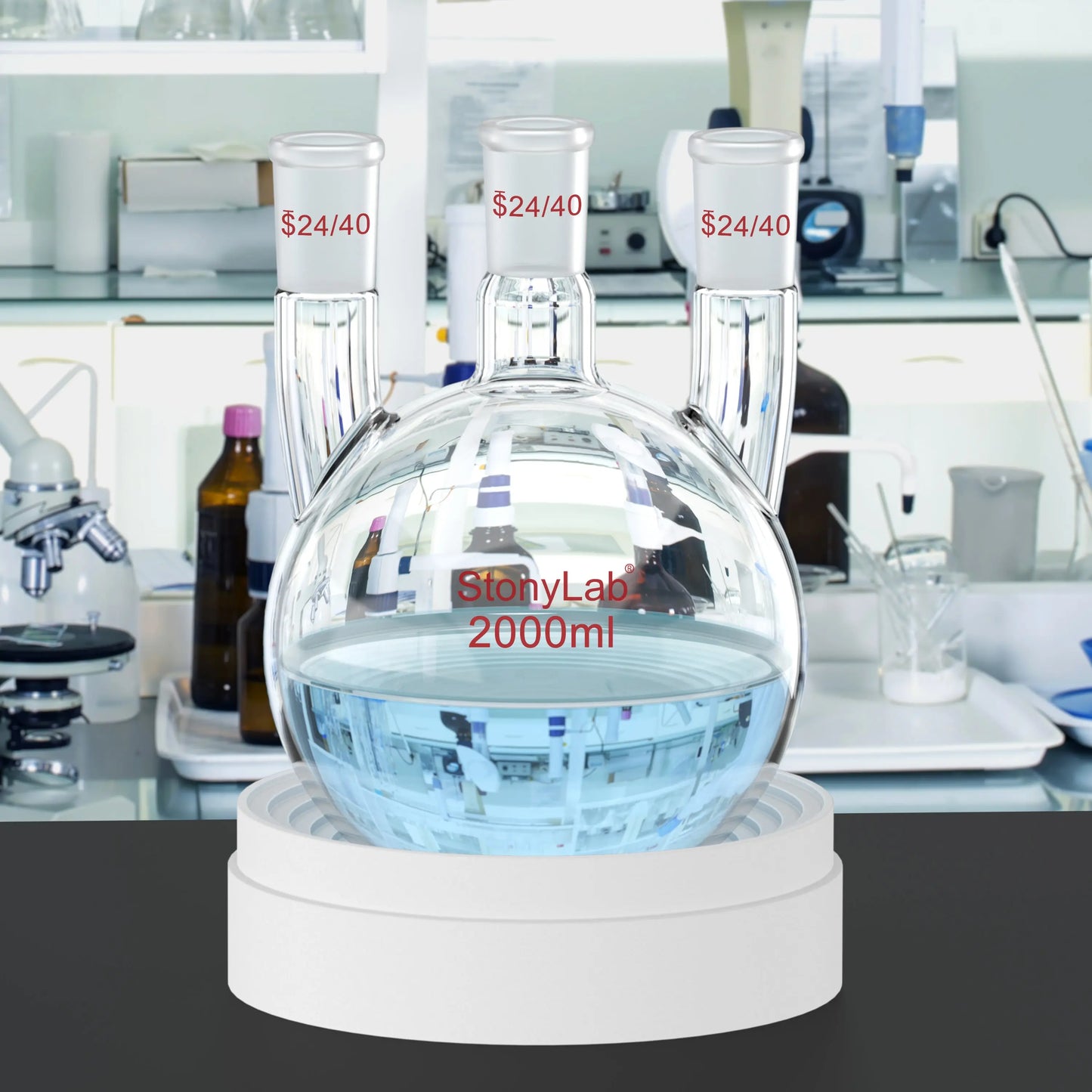 3-Neck Straight Round-Bottom Flask, 24/40 Joints, 250-2000 ml Flasks-Round Bottom-3 Neck