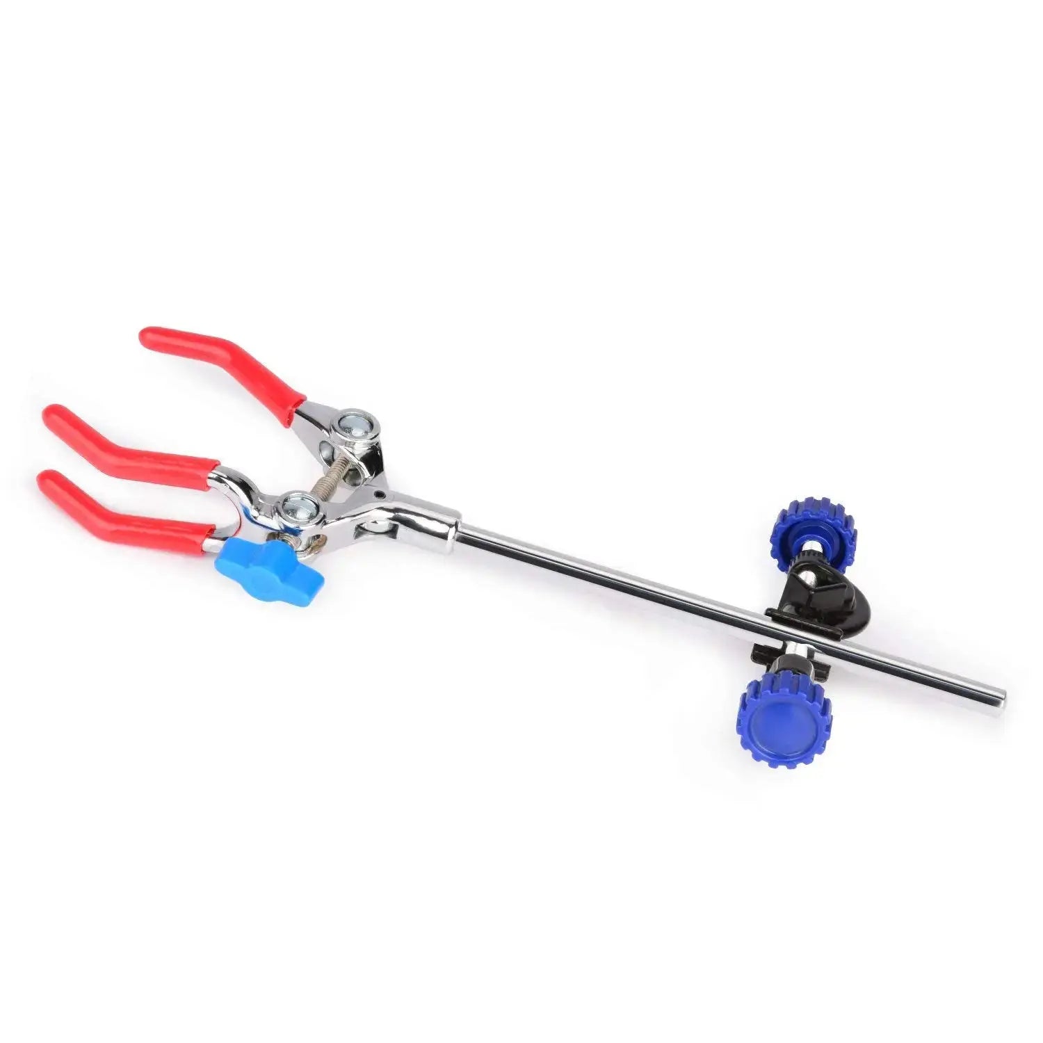 Side view and dimensional layout of the durable StonyLab 3-Prong Swivel Clamp and Bosshead Clamp Holder Set