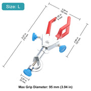 Side view and dimensional layout of the durable StonyLab 3-Prong Swivel Clamp with Boss Head