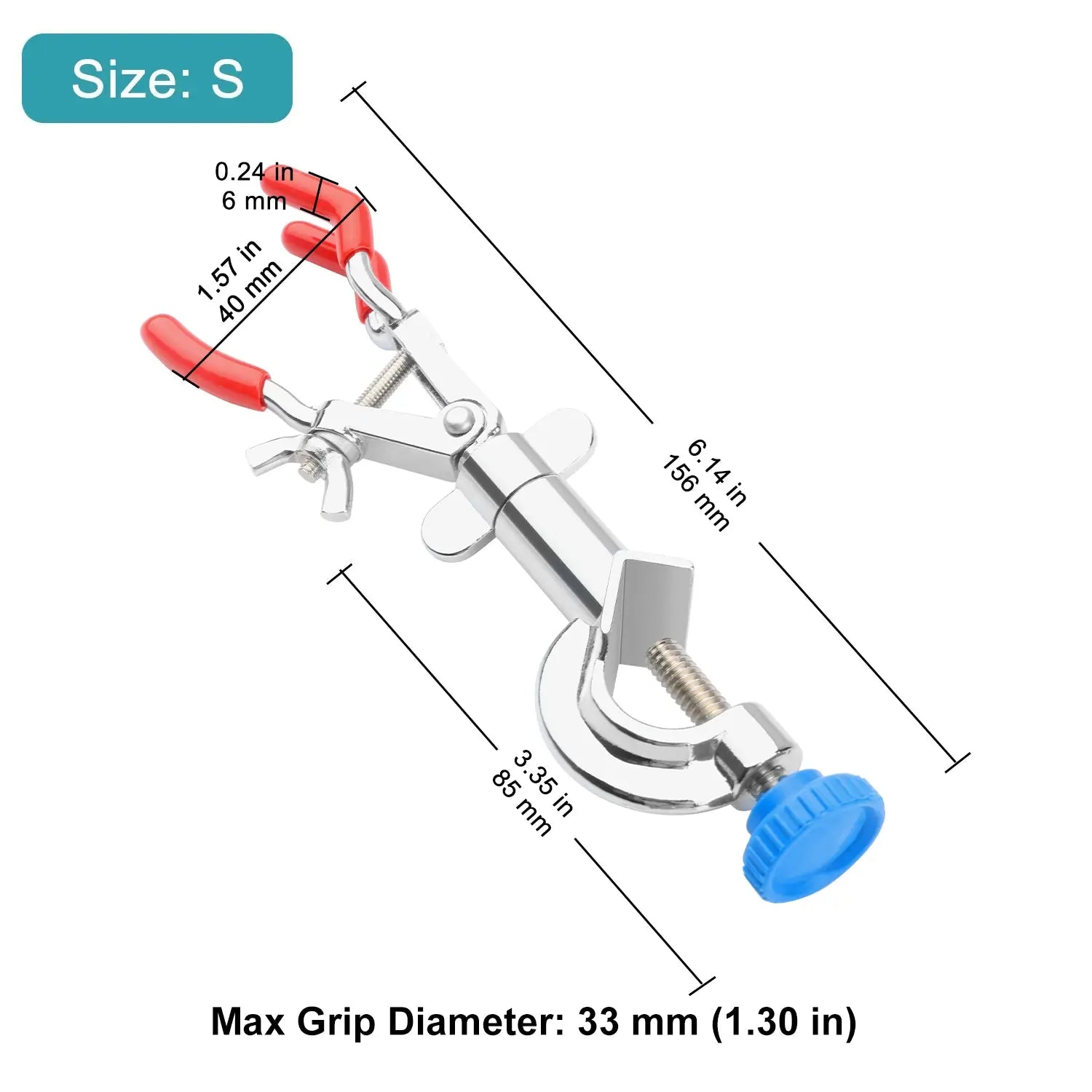 Side view and dimensional layout of the durable StonyLab 3-Prong Swivel Clamp