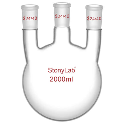 3 Straight Neck Round Bottom Flask, 24/40 Joints, 250-2000ml Flasks-Round Bottom-3 Neck