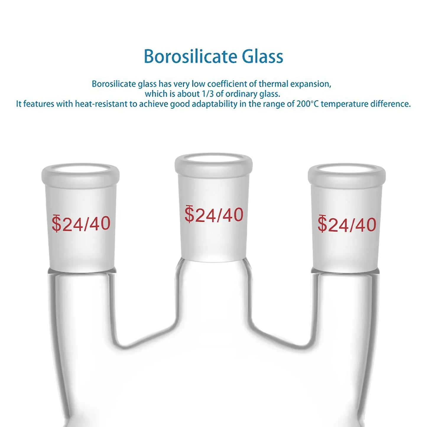 3 Straight Neck Round Bottom Flask, 24/40 Joints, 250-2000ml Flasks-Round Bottom-3 Neck