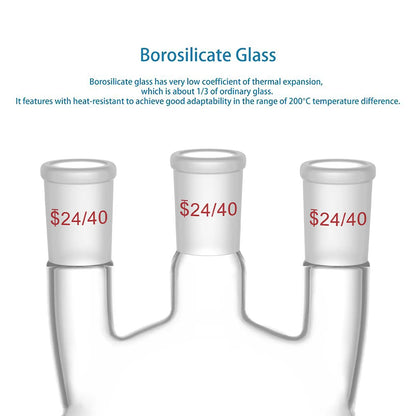 3 Straight Neck Round Bottom Flask, 24/40 Joints, 250-2000ml Flasks-Round Bottom-3 Neck