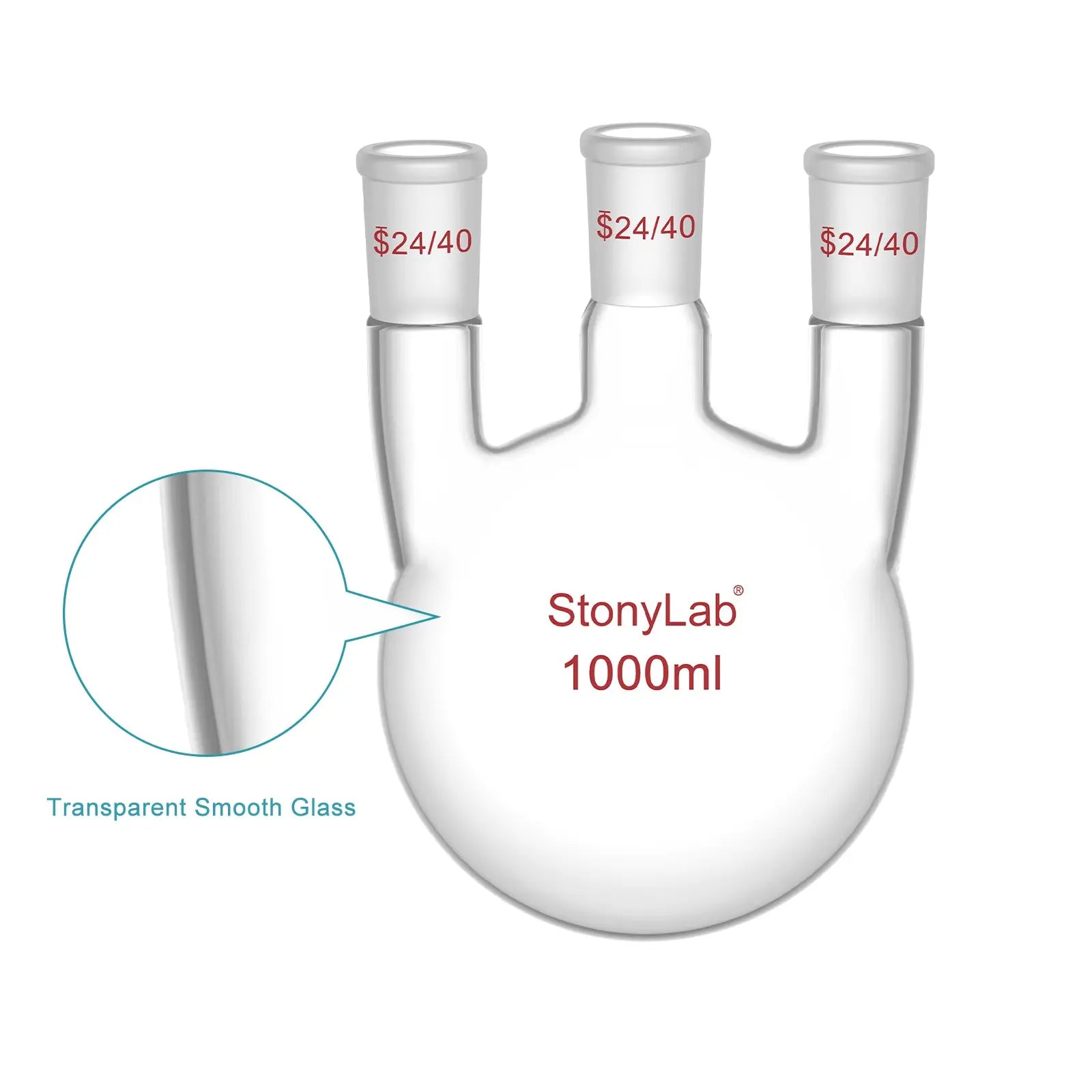 3 Straight Neck Round Bottom Flask, 24/40 Joints, 250-2000ml Flasks-Round Bottom-3 Neck