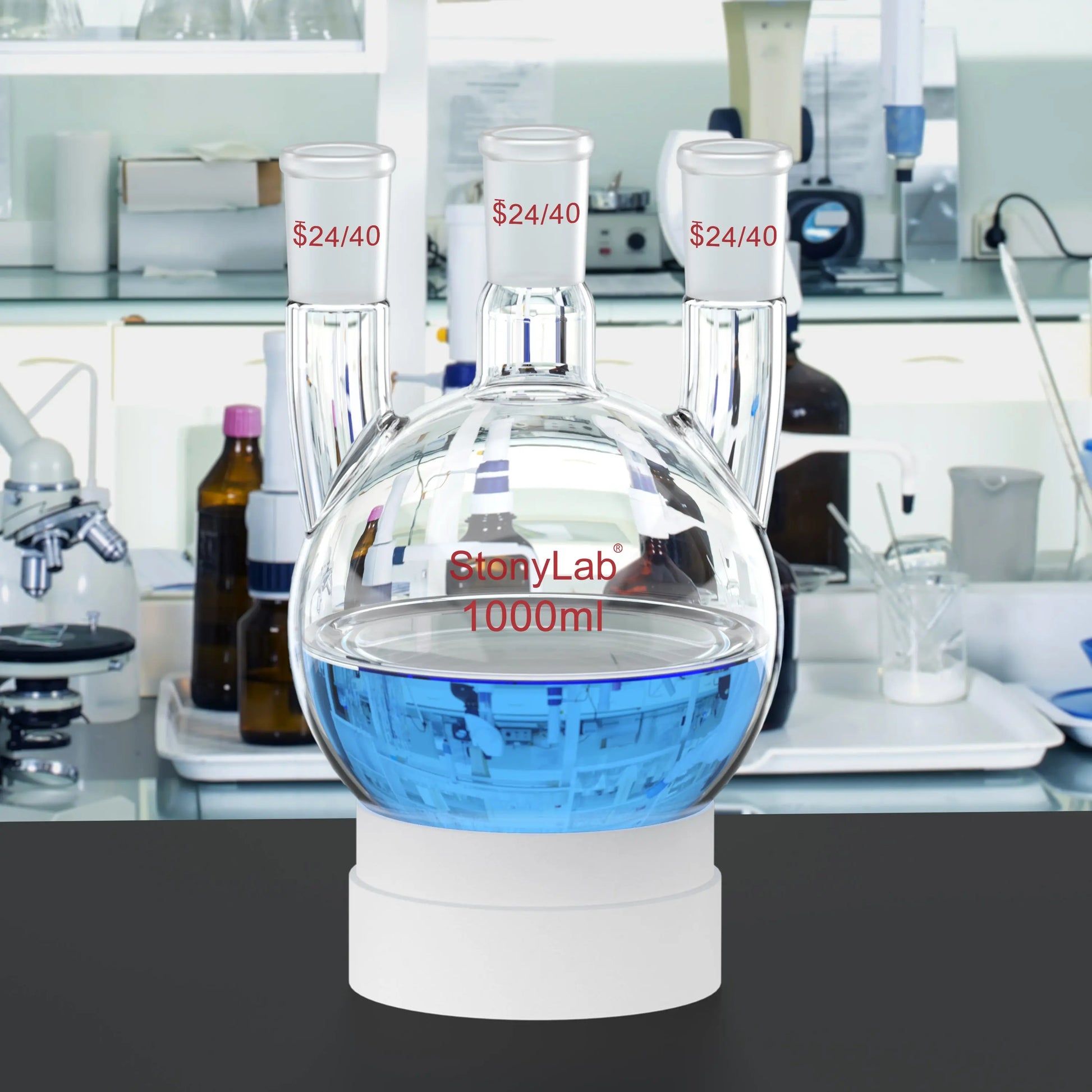 3 Straight Neck Round Bottom Flask, 24/40 Joints, 250-2000ml Flasks-Round Bottom-3 Neck