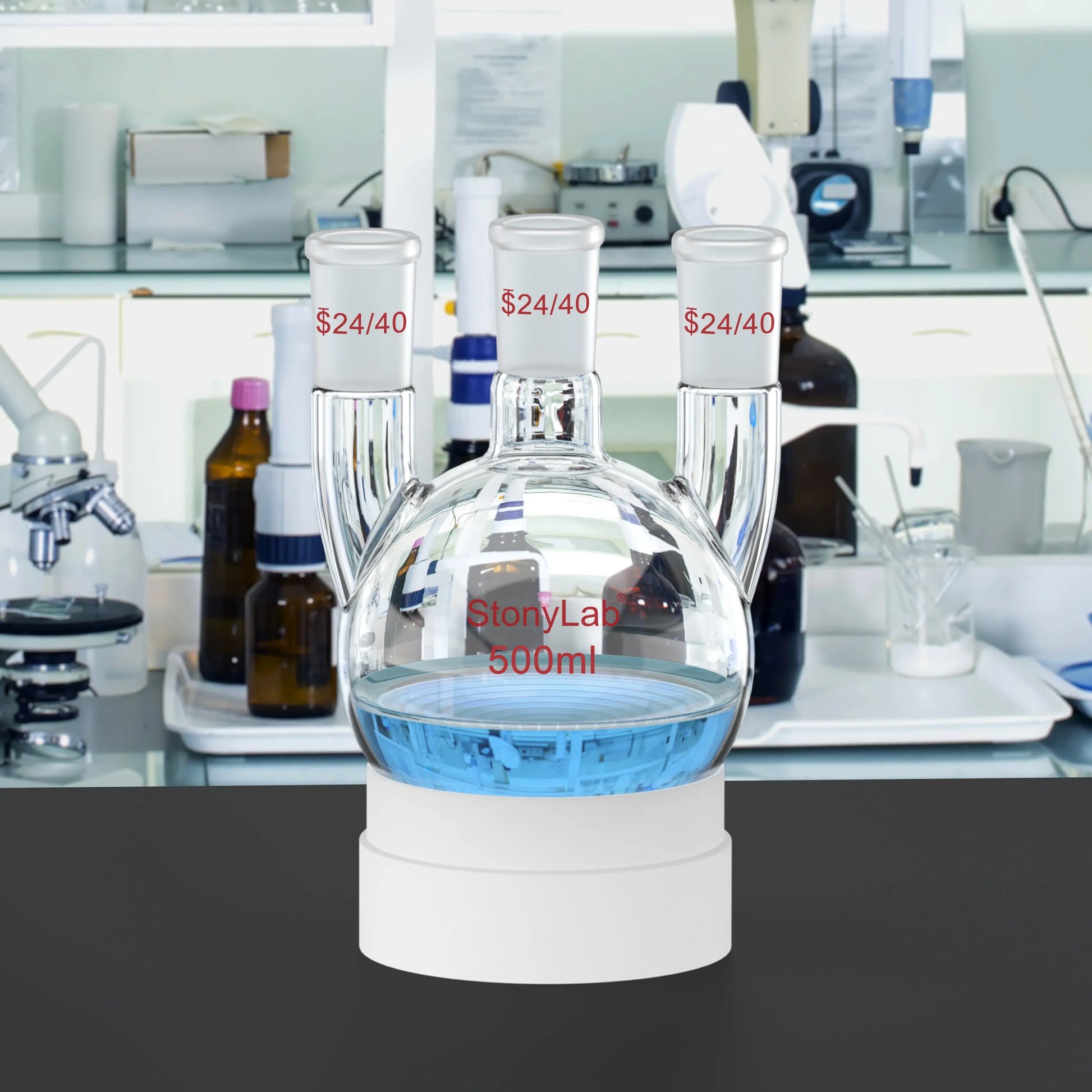 3 Straight Neck Round Bottom Flask, 24/40 Joints, 250-2000ml Flasks-Round Bottom-3 Neck