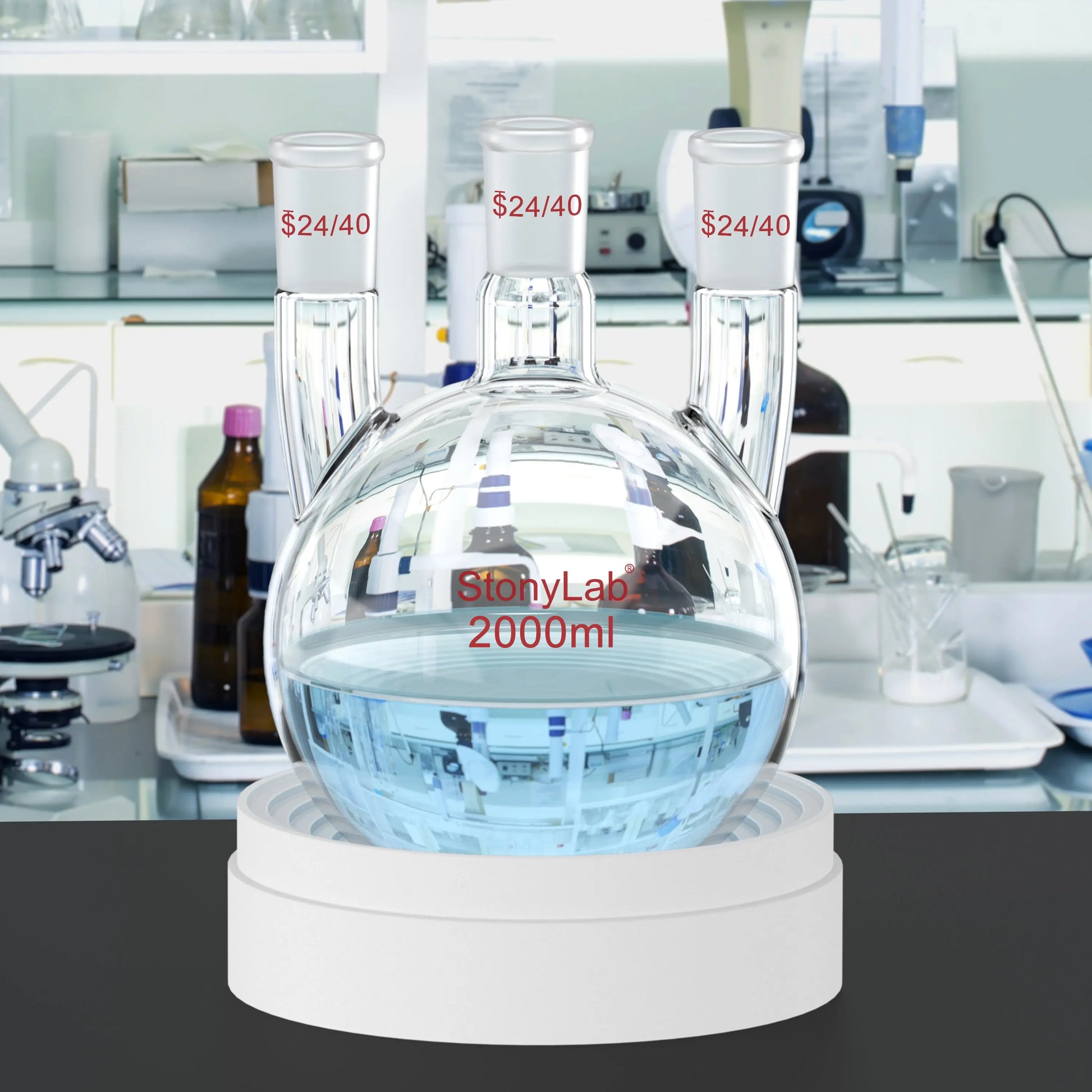 3 Straight Neck Round Bottom Flask, 24/40 Joints, 250-2000ml Flasks-Round Bottom-3 Neck