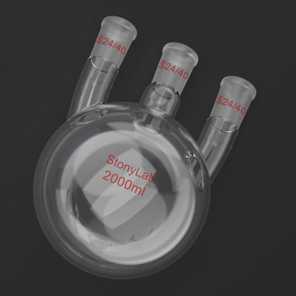 3 Straight Neck Round Bottom Flask, 24/40 Joints, 250-2000ml Flasks-Round Bottom-3 Neck