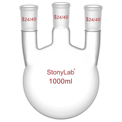 3 Straight Neck Round Bottom Flask, 24/40 Joints, 250-2000ml Flasks-Round Bottom-3 Neck