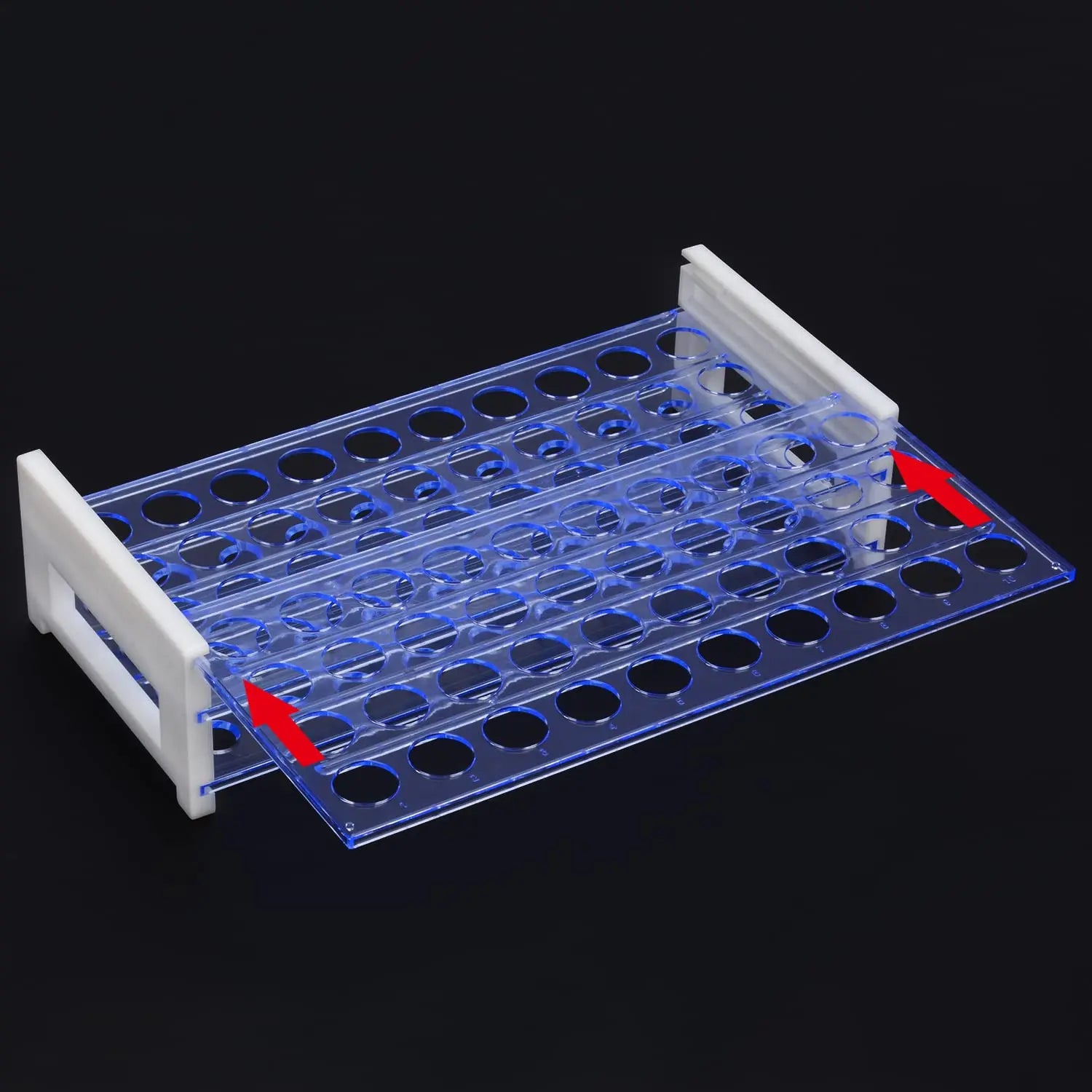 Comprehensive product view and setup components for StonyLab 3-Tier Detachable Blue Plastic Tube Holder Stand Rack