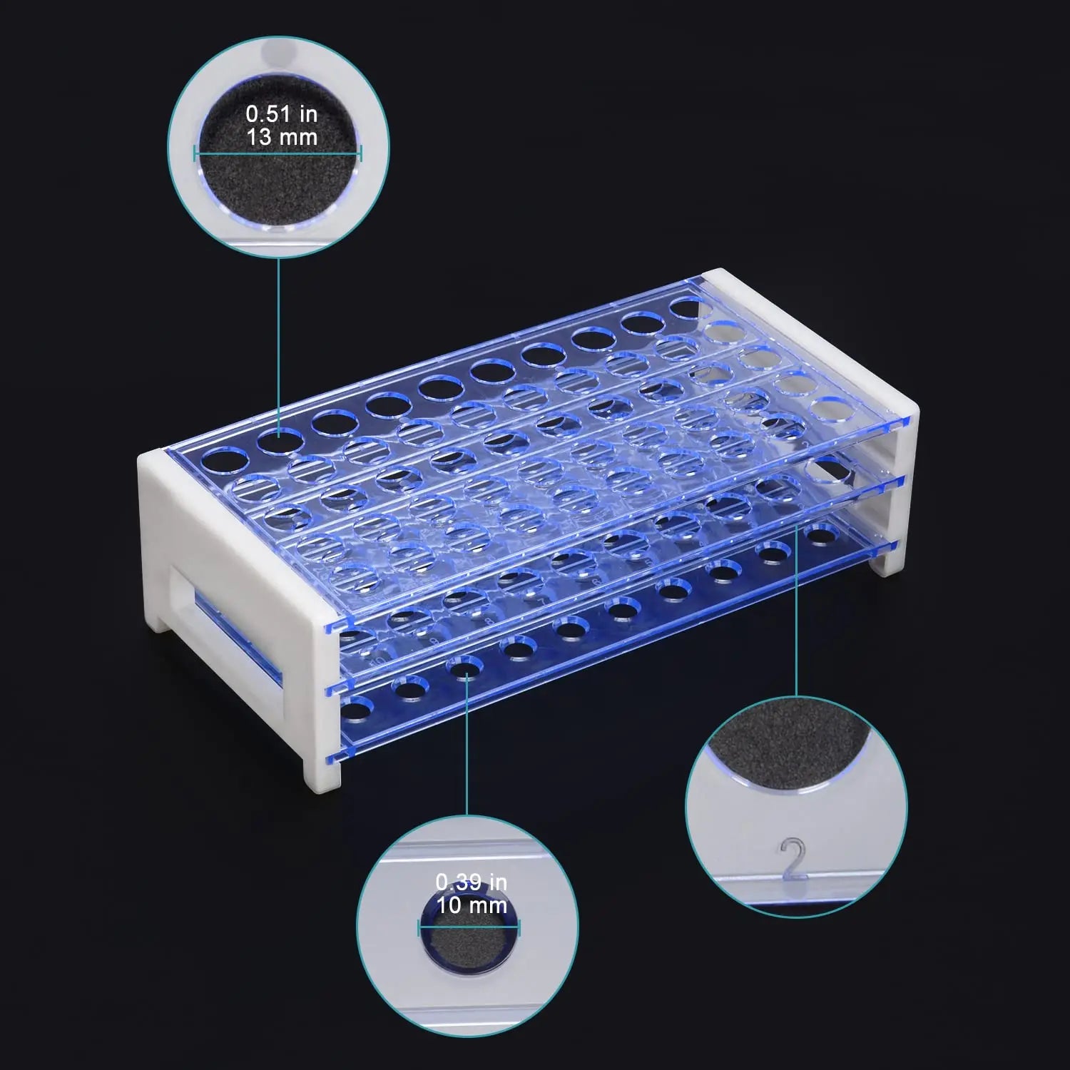 3-Tier Detachable Blue Plastic Tube Holder Stand Rack, 50-Place - StonyLab Racks 