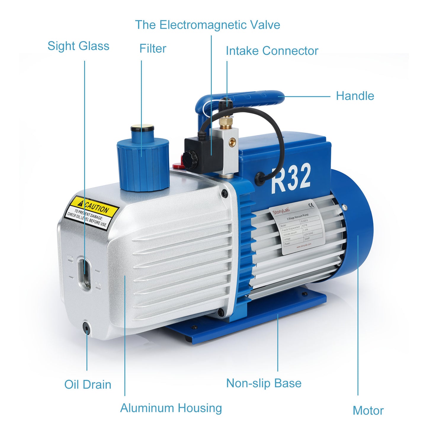Two-Stage Rotary Vane Vacuum Pump, R32 Explosion-Proof, 10-15 Pa Vacuum, 2.5-7 CFM