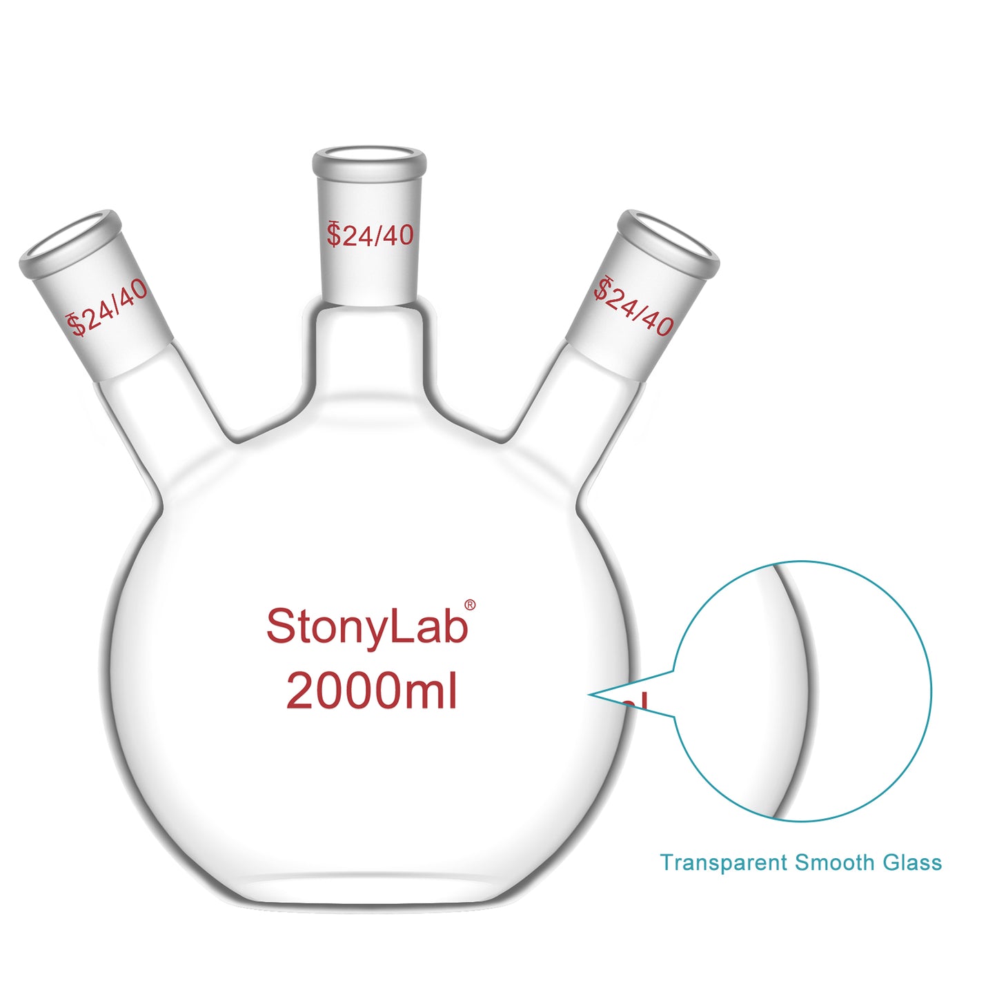 3-Neck Flat Bottom Flask, 24/40 Joint, 50-2000 ml