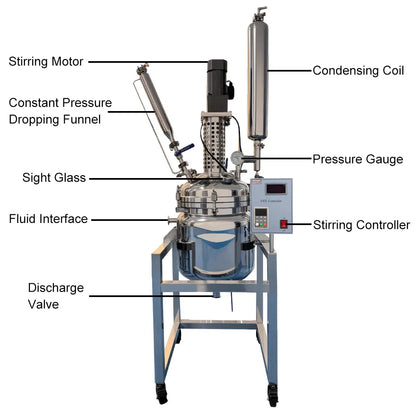 30 L jacketed 316L stainless steel reactor with mechanical stirrer and shell-and-tube condenser for laboratory chemical synthesis StonyLab
