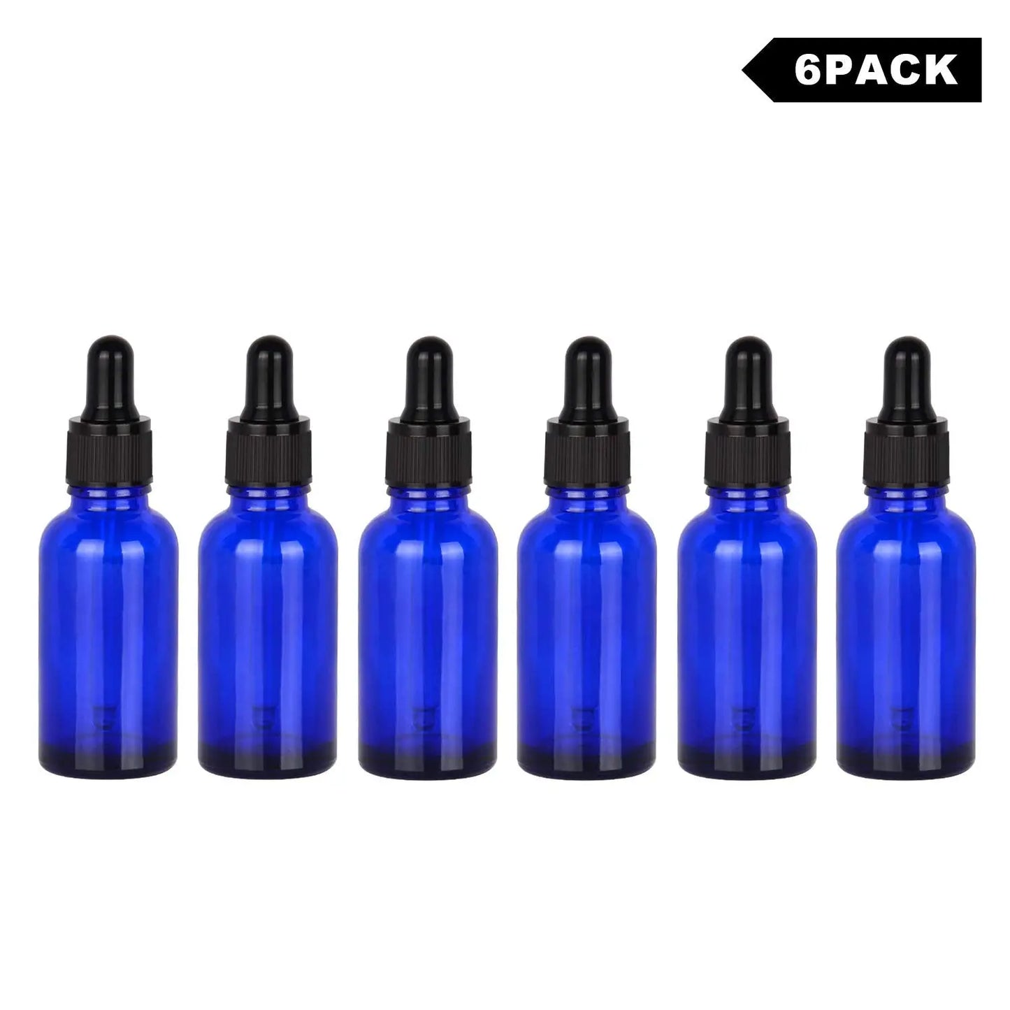 30 ml Cobalt Dropper Bottle, Glass Dropper with Inner Plug and Label Bottles - Dropper Bottles 6-Pack