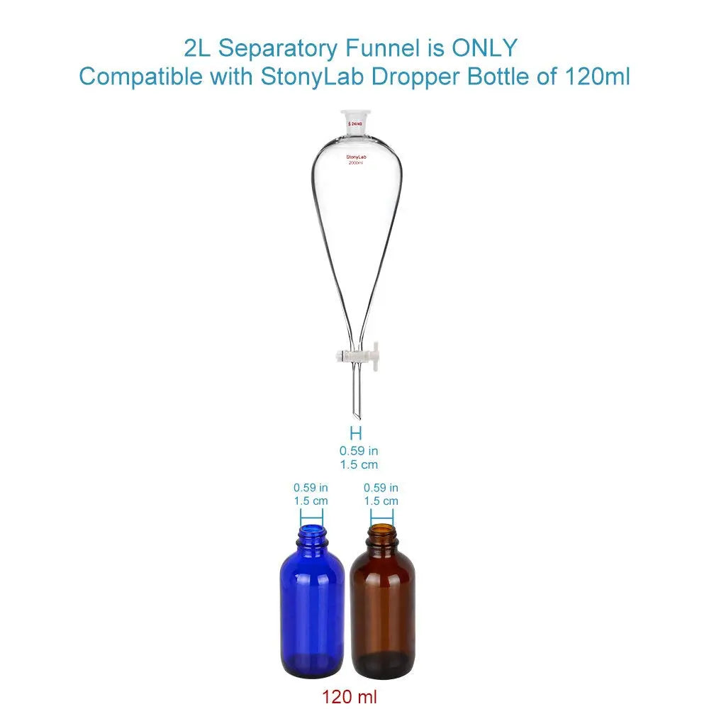 Conical Separatory Funnel with 29/32 Joints and PTFE Stopcock, 2000 ml Funnels - Separatory