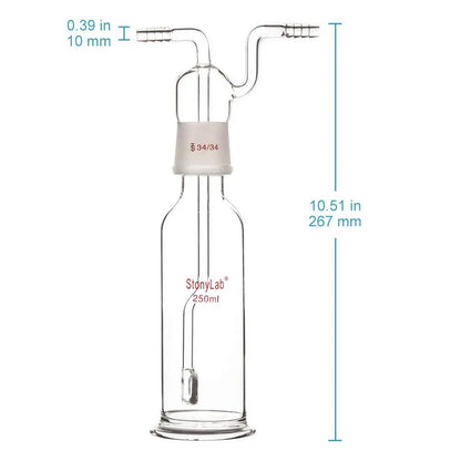 Gas Washing Bottle with Fritted Disc and 8 mm OD Hoses, 34/34 Stopper Gas Washing Bottle