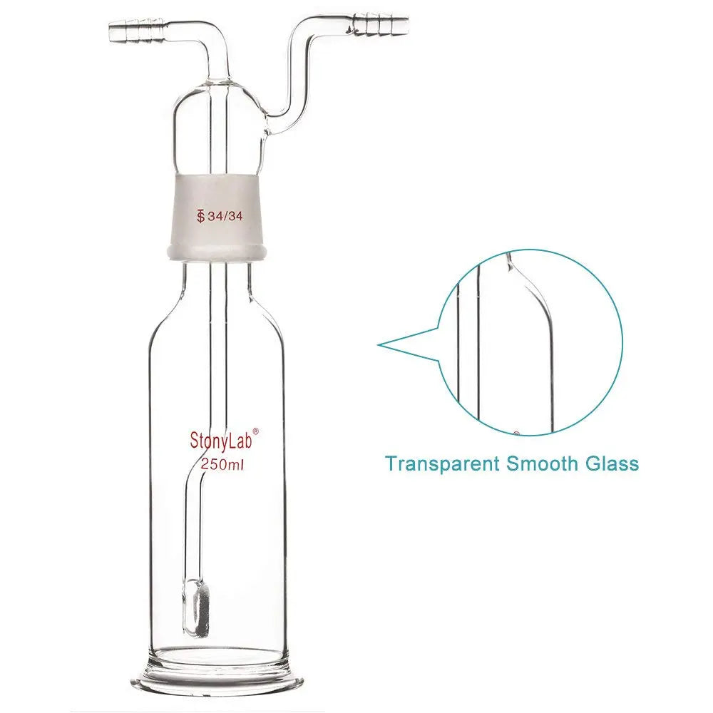 Gas Washing Bottle with Fritted Disc and 8 mm OD Hoses, 34/34 Stopper Gas Washing Bottle