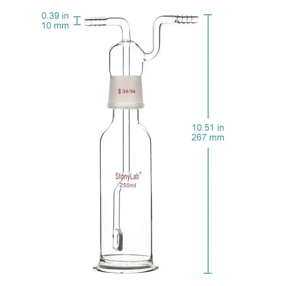 Gas Washing Bottle with Fritted Disc and 8 mm OD Hoses, 34/34 Stopper