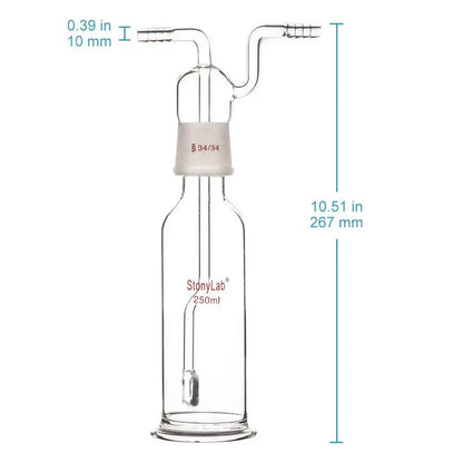 Gas Washing Bottle with Fritted Disc and 8 mm OD Hoses, 34/34 Stopper