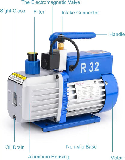 3.5 CFM 5 Pa 1/4 HP Single Stage Rotary Vane Vacuum Pump with Solenoid Valve Pumps