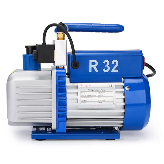3.5 CFM 5 Pa 1/4 HP Single Stage Rotary Vane Vacuum Pump with Solenoid Valve - StonyLab Pumps 220V