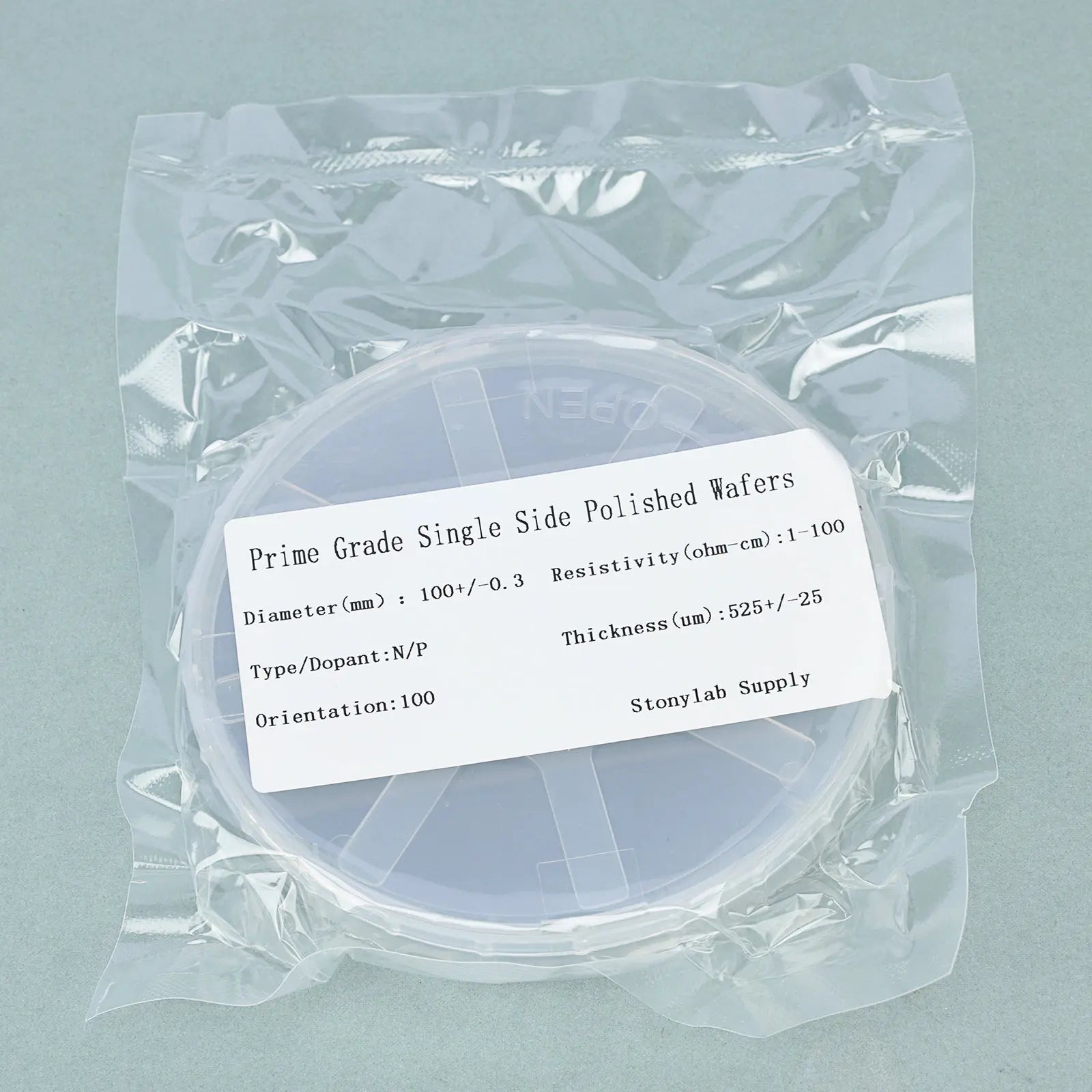 4 Inch Diameter, N-Type, Phosphorus Dopant, 100 Orientation, Single Side Polished