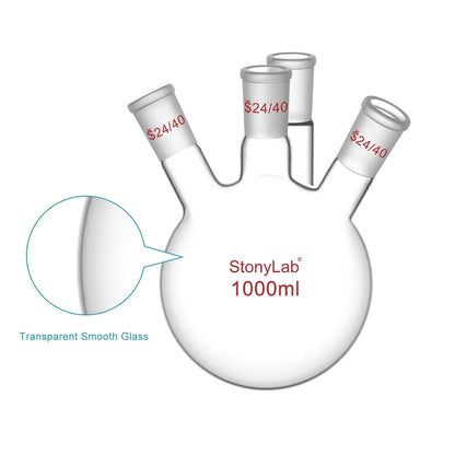4 Neck Round Bottom Flask, 24/40 Joint, 250/500/1000 ml Flasks-Round Bottom-3 Neck