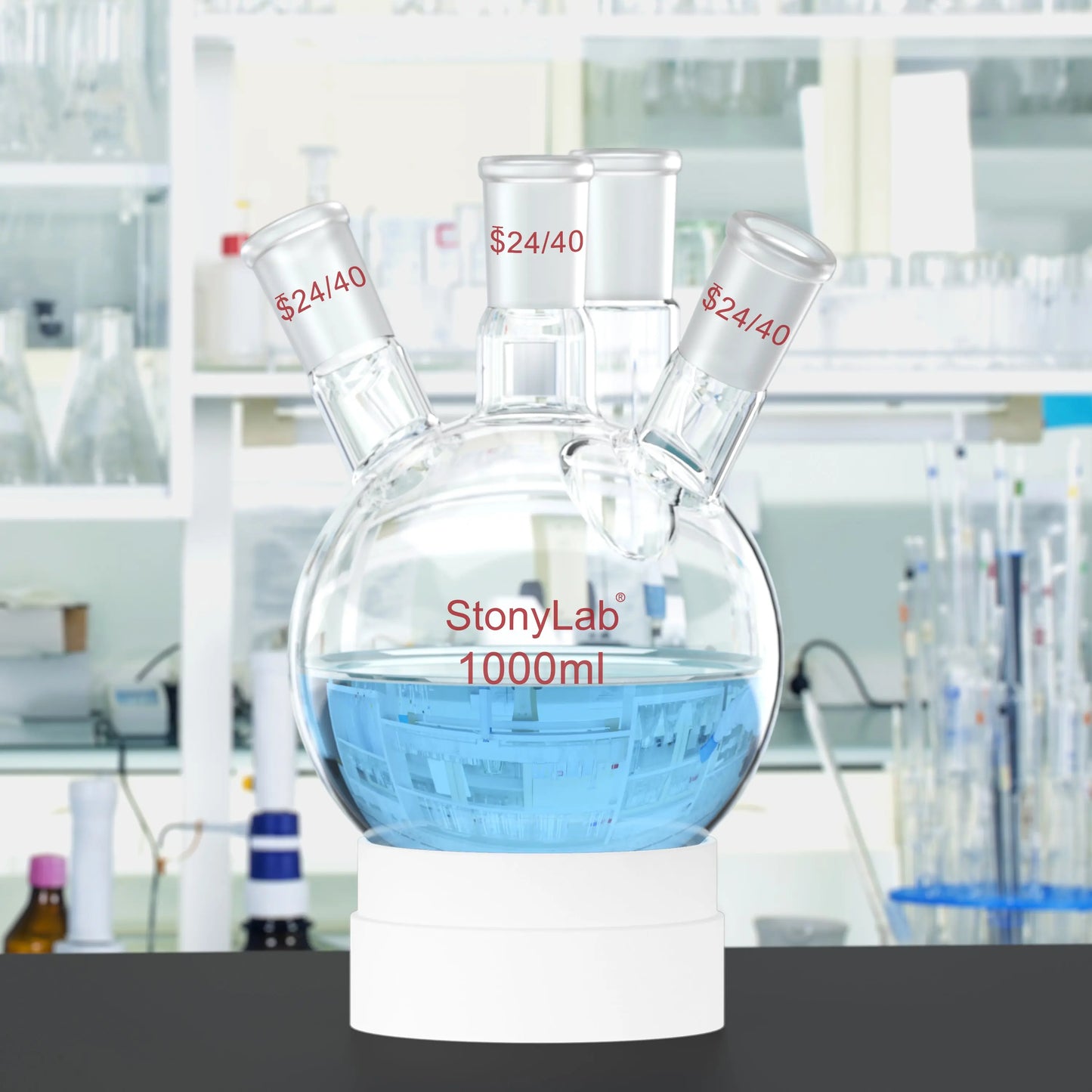 4 Neck Round Bottom Flask, 24/40 Joint, 250/500/1000 ml Flasks-Round Bottom-3 Neck