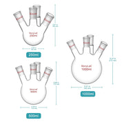 Close-up view showing the precise design and material of StonyLab 4-Neck Round Bottom Flask