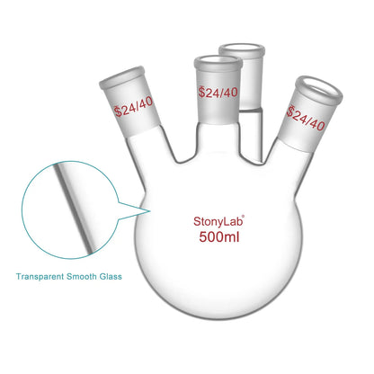 4-Neck Round Bottom Flask, 24/40 Joint, 250/500/1000 ml Flasks-Round Bottom-4 Neck