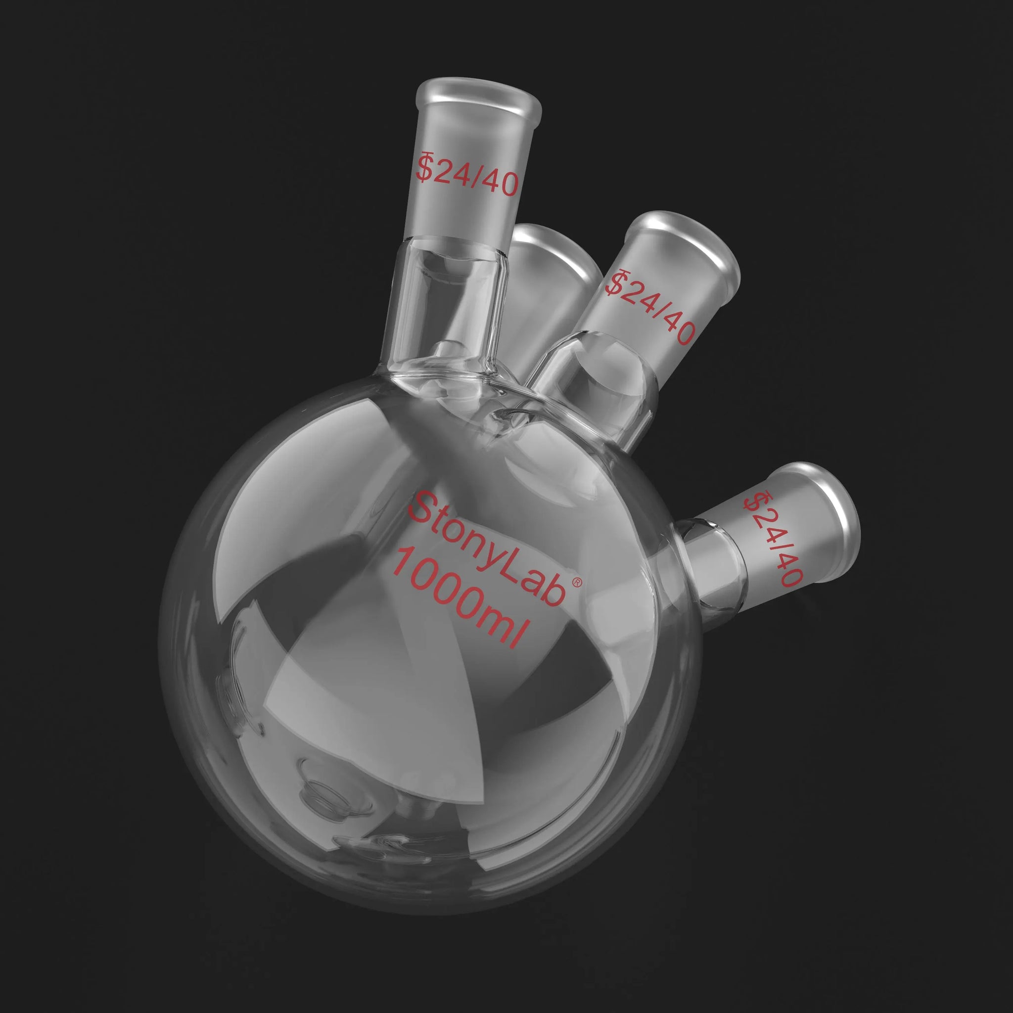 Alternative angle showing underlying build quality of StonyLab 4-Neck Round Bottom Flask