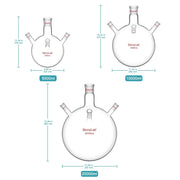 Close-up view showing the precise design and material of StonyLab 4-Neck Round Bottom Flask