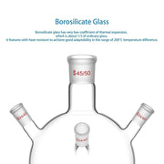 Side view and dimensional layout of the durable StonyLab 4-Neck Round Bottom Flask