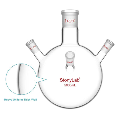 4 Neck Round Bottom Flask, 45/50 Center and Three 24/40 Side Joints, 5-20 L Flasks-Round Bottom-4 Neck