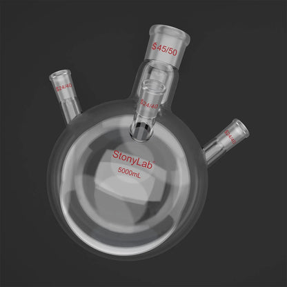 4 Neck Round Bottom Flask, 45/50 Center and Three 24/40 Side Joints, 5-20 L Flasks-Round Bottom-4 Neck