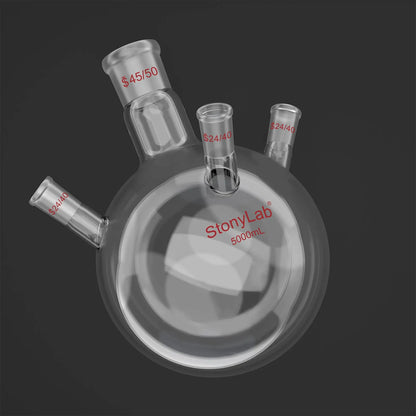 4 Neck Round Bottom Flask, 45/50 Center and Three 24/40 Side Joints, 5-20 L Flasks-Round Bottom-4 Neck