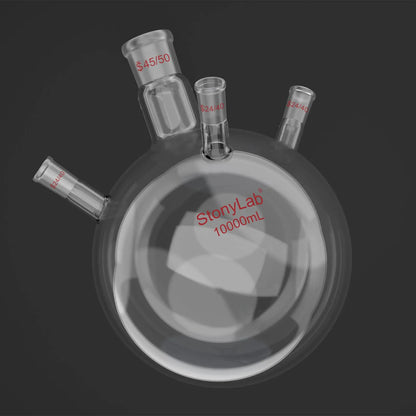 4 Neck Round Bottom Flask, 45/50 Center and Three 24/40 Side Joints, 5-20 L Flasks-Round Bottom-4 Neck