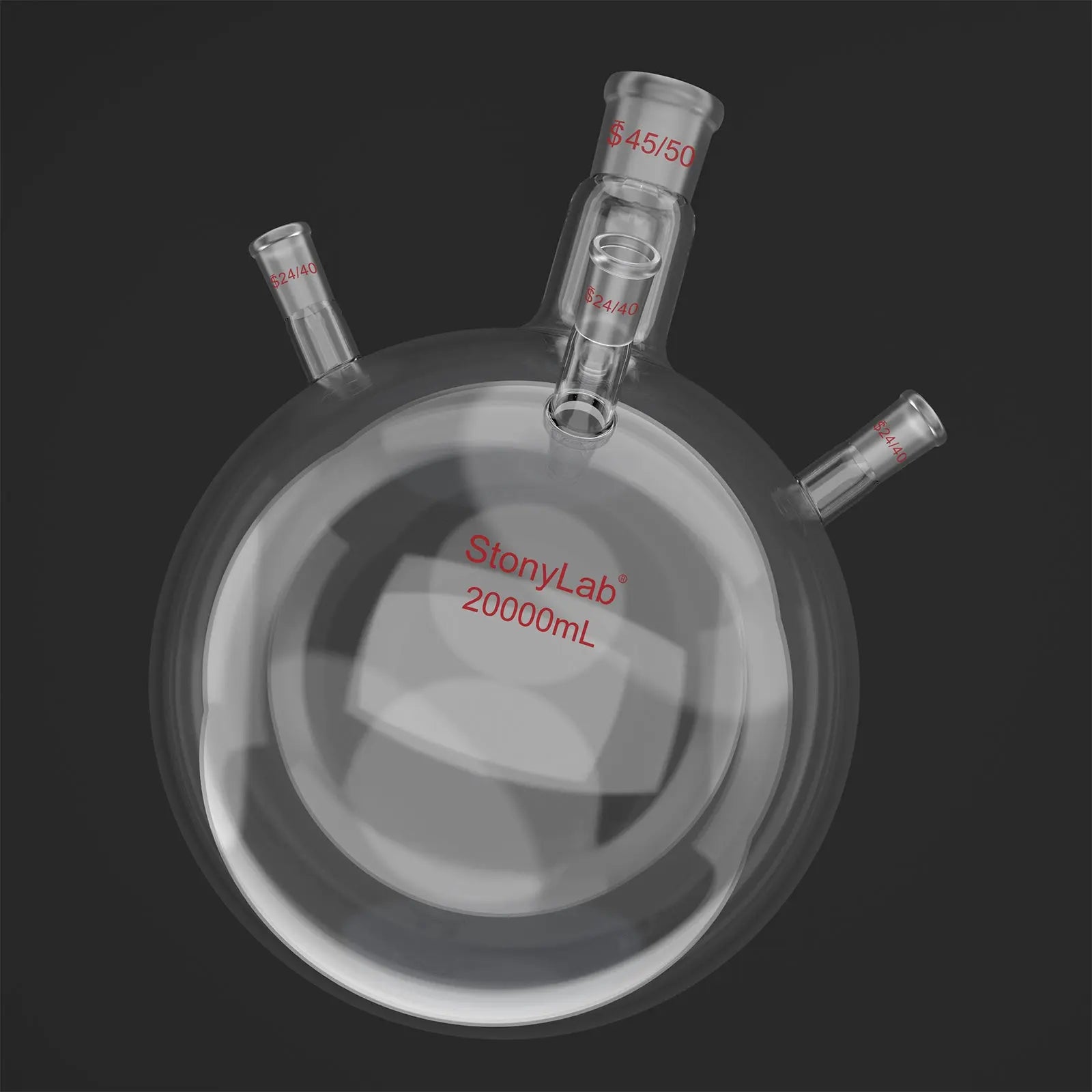 Comprehensive product view and setup components for StonyLab 4-Neck Round Bottom Flask