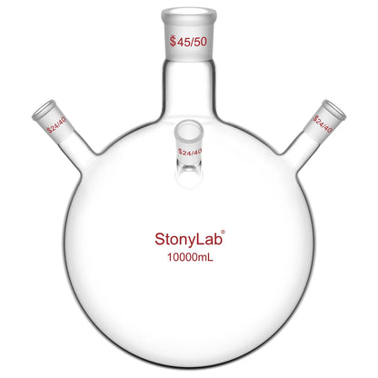 4 Neck Round Bottom Flask, 45/50 Center and Three 24/40 Side Joints, 5-20 L Flasks-Round Bottom-4 Neck