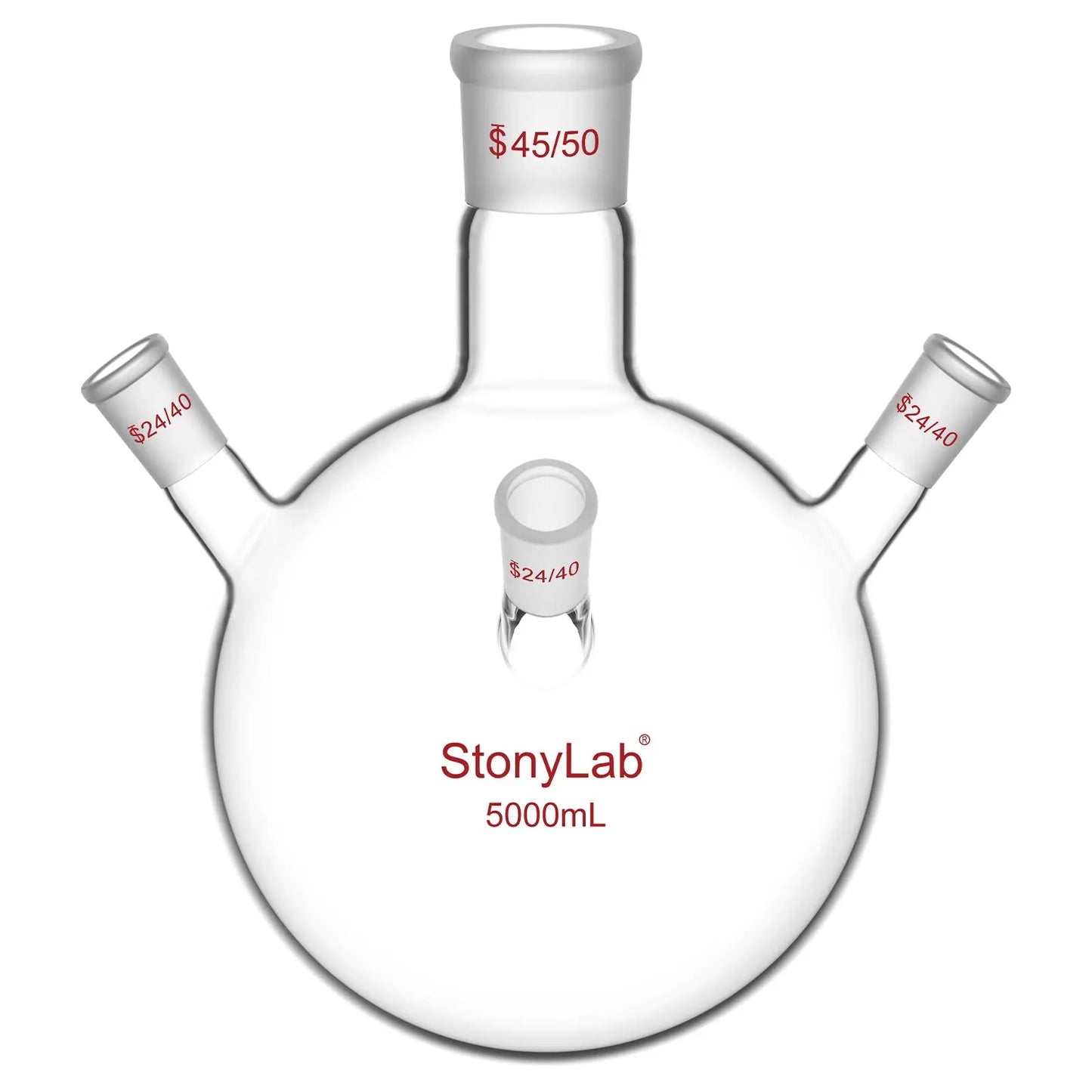 4 Neck Round Bottom Flask, 45/50 Center and Three 24/40 Side Joints, 5-20 L Flasks-Round Bottom-4 Neck
