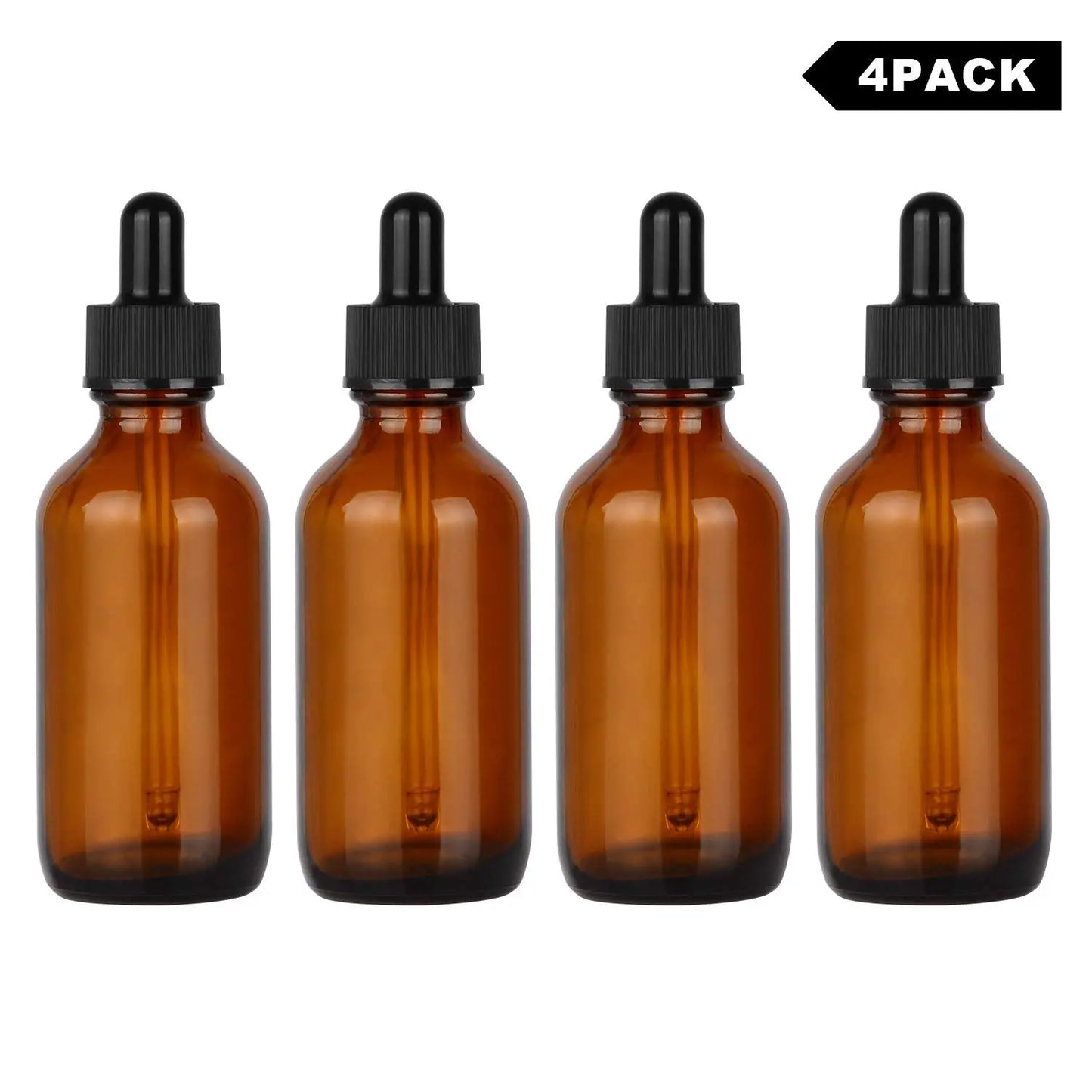 4 Pack 60ml Amber Dropper Bottle, Glass Dropper with Inner Plug and Label Bottles - Dropper Bottles