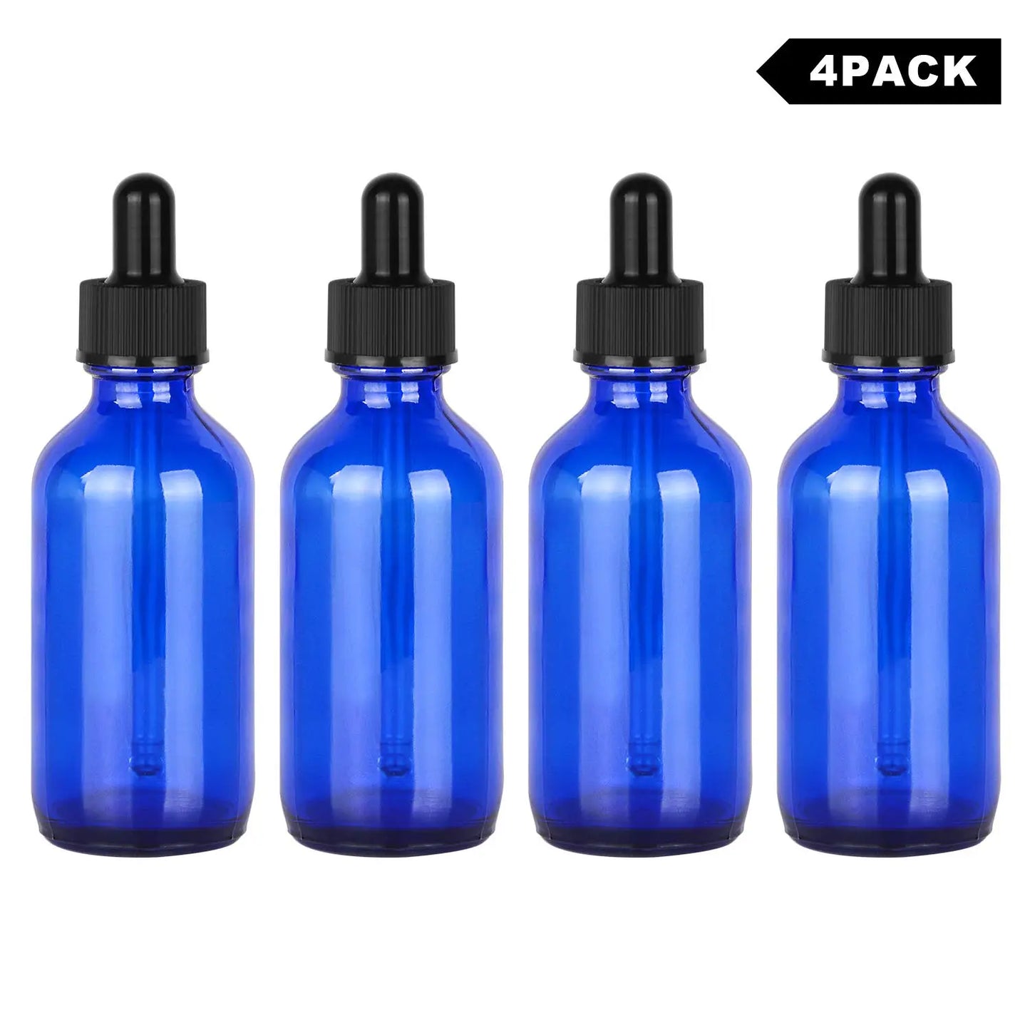 4 Pack 60ml Cobalt Dropper Bottle, Glass Dropper, Inner Plug and Label Bottles - Dropper Bottles