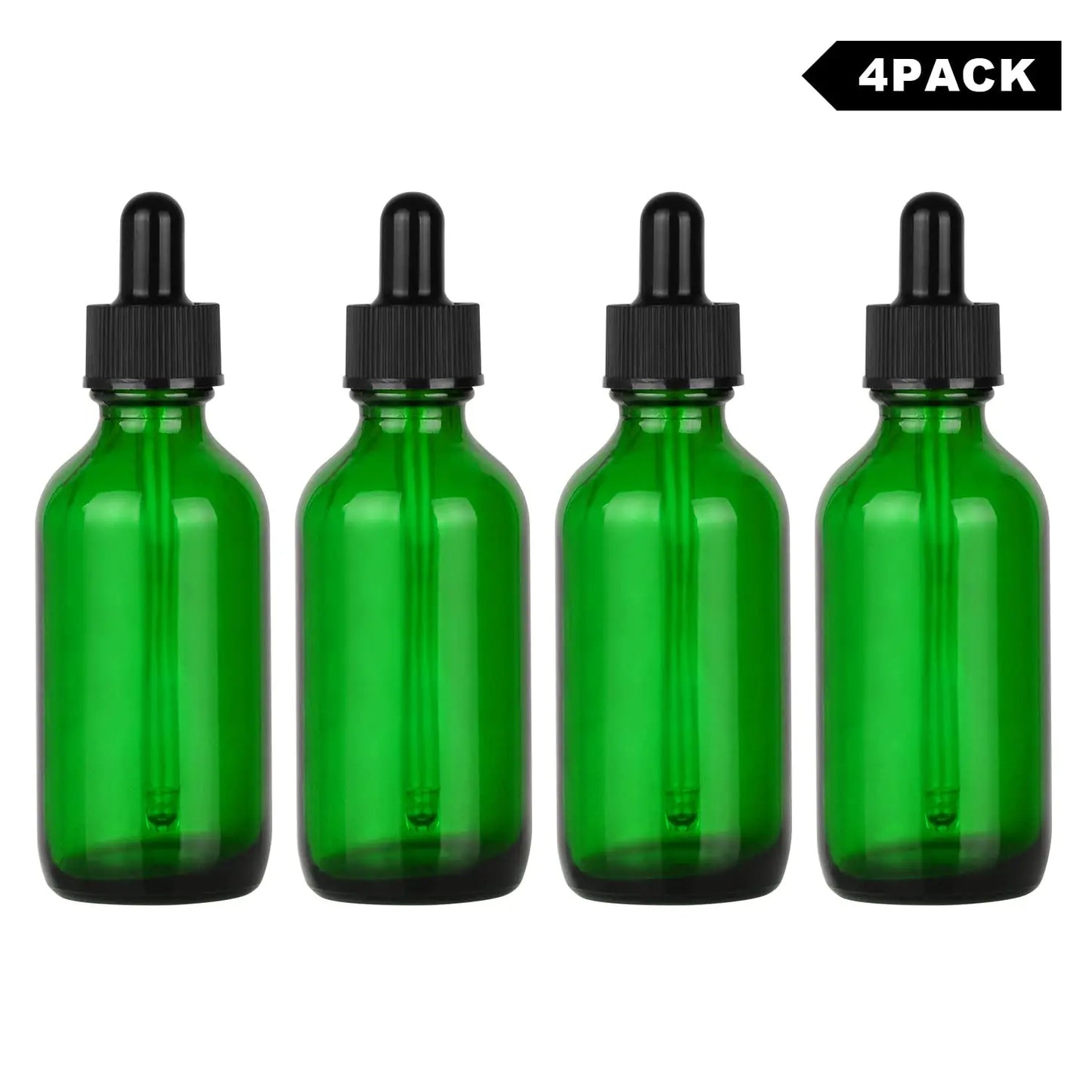 4 Pack Glass Dropper Bottle with Inner Plug and Label (60 ml, Green) Bottles - Dropper Bottles